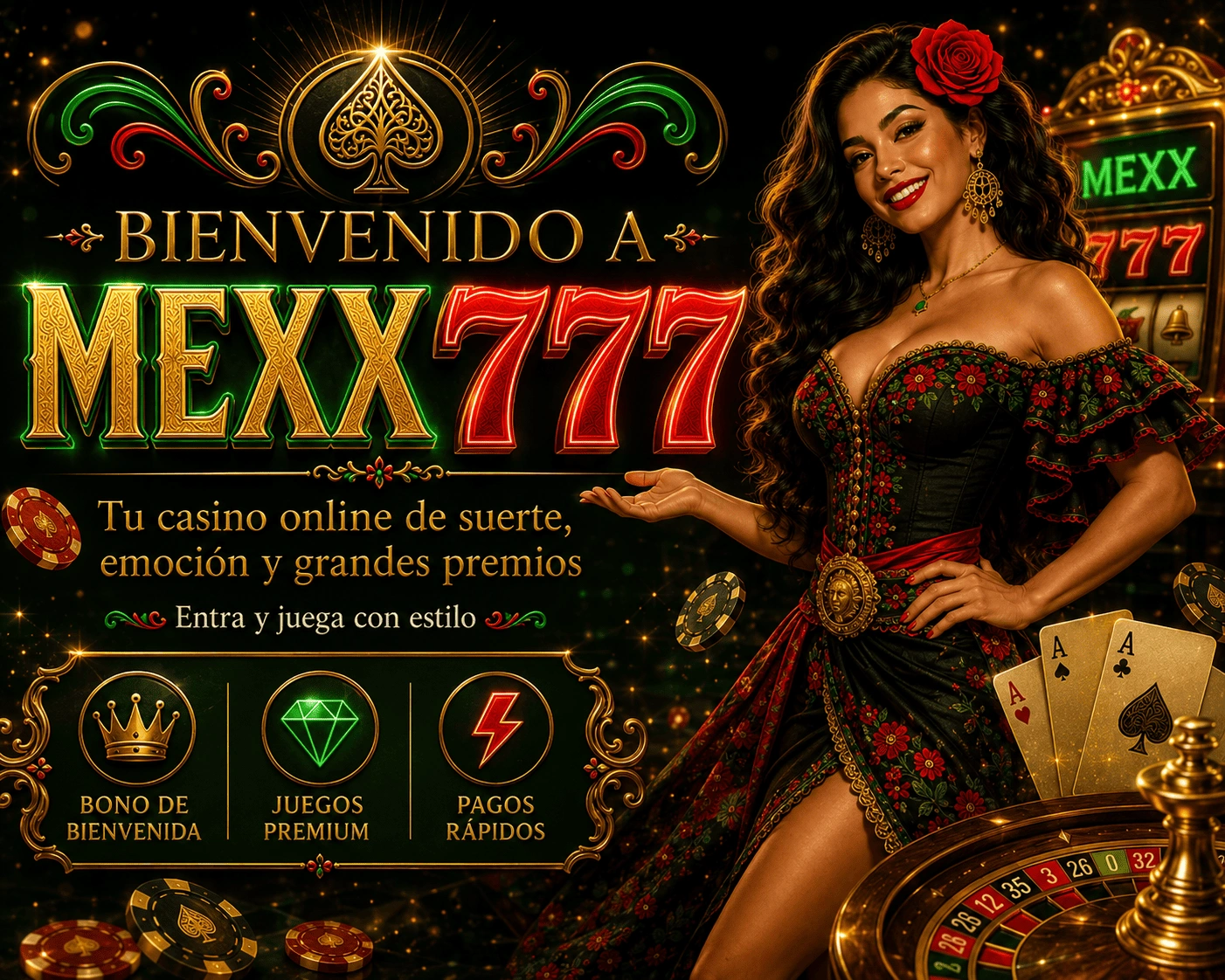 mexx777 - visual principal del casino Lobby de casino de mexx777 con rodillos, mesas de juego y navegación móvil